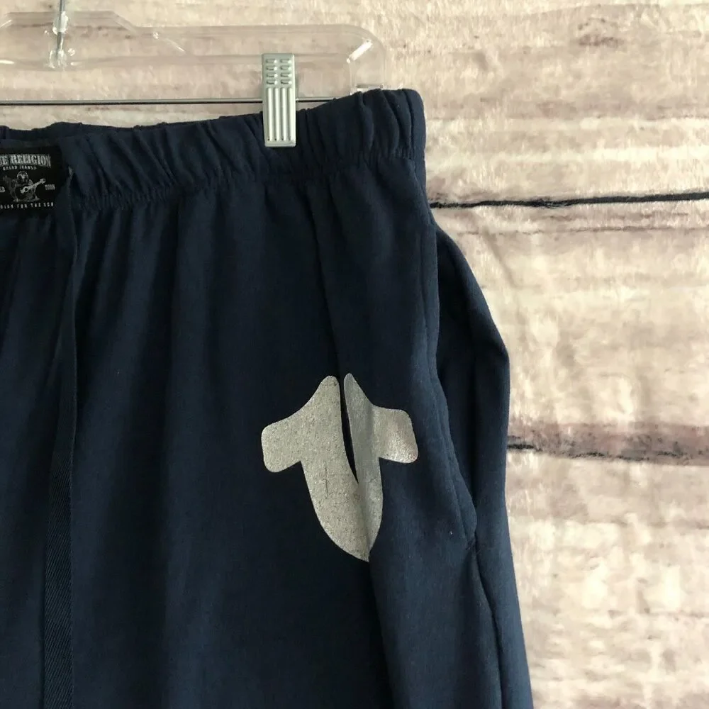 True Religion Loungewear Pants Mens M Blue Drawstring Logo Jogger Sweatpants